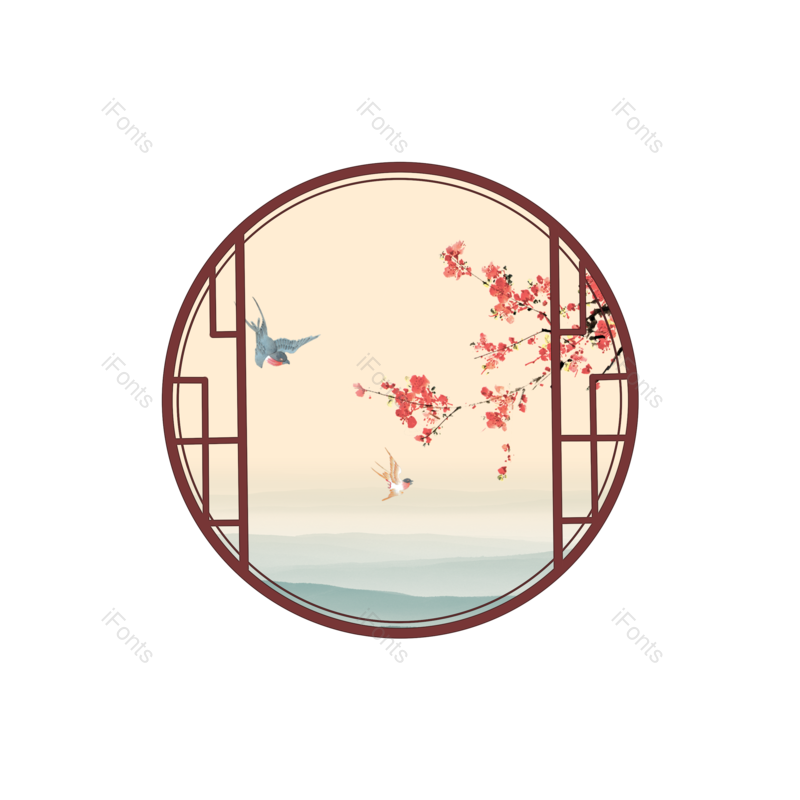 边框图片,水墨画元素,樱花PNG,春天免抠素材